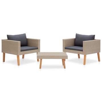 vidaXL 3-delige Loungeset met kussens poly rattan beige, Tuin en Terras, Tuinsets en Loungesets, Verzenden, Nieuw, 3 zitplaatsen