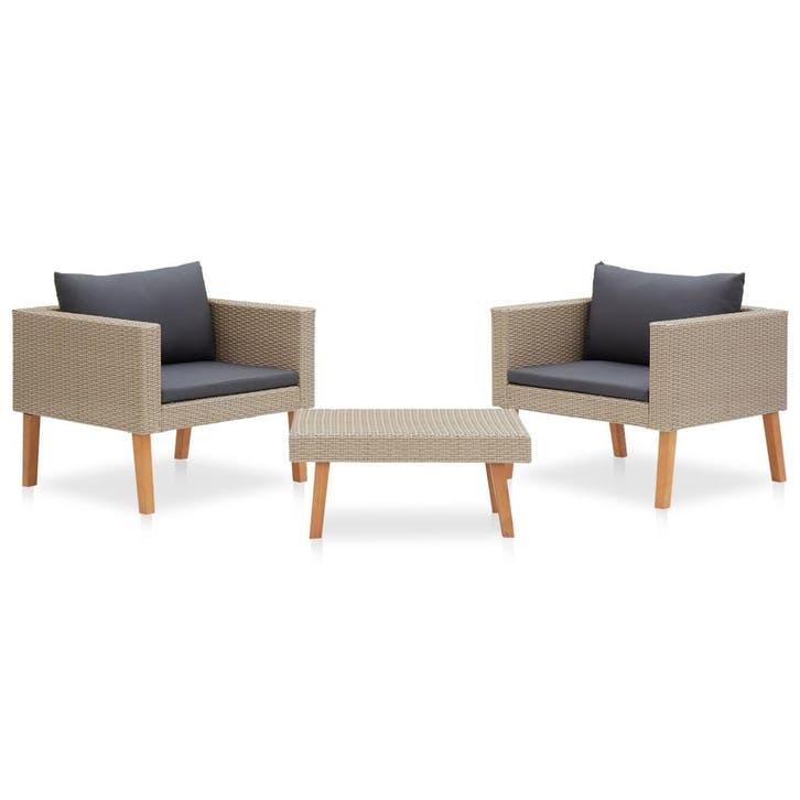 vidaXL 3-delige Loungeset met kussens poly rattan beige, Tuin en Terras, Tuinsets en Loungesets, Loungeset, Nieuw, 3 zitplaatsen