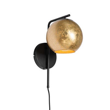 Design wandlamp zwart met goud glas - Bert, Huis en Inrichting, Lampen | Wandlampen, Verzenden, Nieuw, Glas, Design