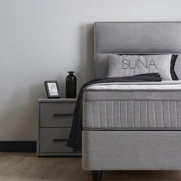 opberg boxspring grijs – Suna - Grijs - 90x200 cm, Verzenden, Nieuw, Grijs, Modern