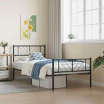 vidaXL Bedframe met hoofd- en voeteneinde metaal zwart, 90 cm, Eenpersoons, Verzenden, Zwart