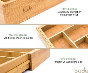 2dekans | Budu Uitschuifbare Bamboe Bestekbak #50 (50 cm, Huis en Inrichting, Keuken | Keukenbenodigdheden, Ophalen of Verzenden