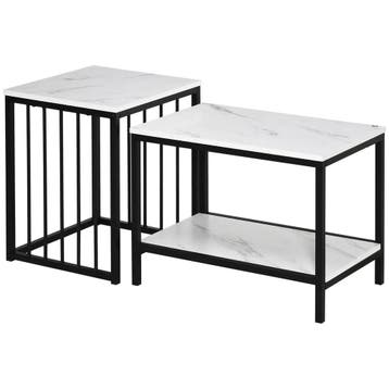 TRUUSK Bijzettafelset van 2 - Moderne sofa tafels met marmer, Verzenden, Nieuw