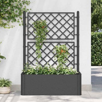 vidaXL Plantenbak hoog met latwerk en zelfbewateringssysteem, Tuin en Terras, Kunststof, Verzenden, Minder dan 60 cm, Nieuw