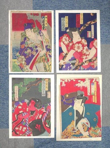 Set of 4 Ukiyo-e Woodblock Prints - Morikawa Chikashige -
