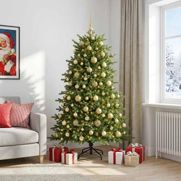 vidaXL Kunstkerstboom met kerstbal 210 cm 300 LEDs Warmwit, Verzenden, Nieuw
