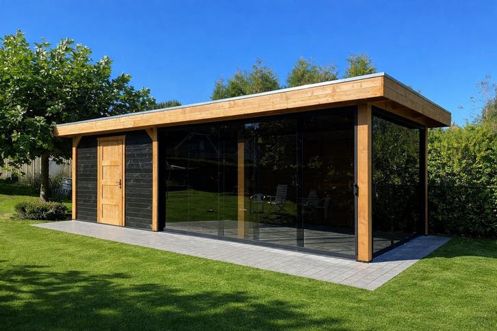 Rapina dakmaat 750x330, maatwerk mogelijk. Easyflex, Tuin en Terras, Tuinhuizen, 200 tot 400 cm, 2 ramen, 500 cm of meer, Met overkapping
