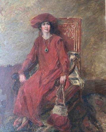 French School (XX) - Portrait d’élégante au chapeau rouge