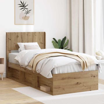 vidaXL Bedframe met opbergruimte en hoofdbord Artisanaal, Verzenden, Nieuw, Bruin, Hout