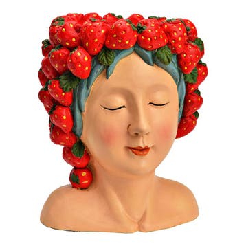Bloempot vrouwenhoofd met aardbeien van magnesia, roze/ro..., Verzenden, Nieuw