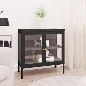 vidaXL Dressoir 70x35x70 cm staal en glas zwart, Verzenden, Nieuw, 50 tot 100 cm, Metaal