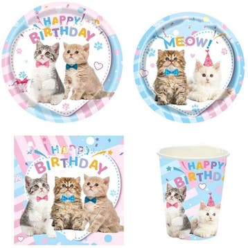 96-delige party set Happy Cats pastel, Dieren en Toebehoren, Verzenden, Nieuw