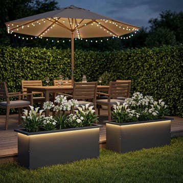 vidaXL Plantenbak met led 2 st Antraciet 30 x 80 x 30 cm, Verzenden, Nieuw, Metaal, 60 tot 100 cm