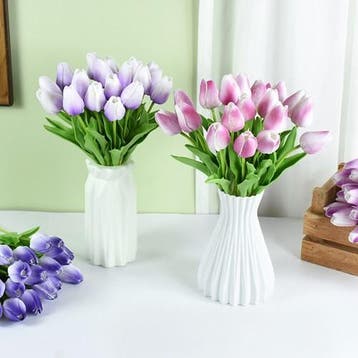 Tulpen fuchsia wit purple real touch foam 33 cm bundel ca., Ophalen of Verzenden, Nieuw