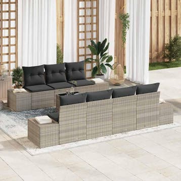 vidaXL Tuin Sofa Set 8 st Licht Grijs en Donker Grijs poly, Verzenden, Nieuw, Rotan, 8 zitplaatsen