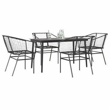vidaXL 5-delige Tuinset poly rattan glas zwart, Verzenden, Nieuw, 4 zitplaatsen, Tuinset