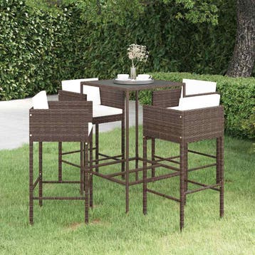 vidaXL 5-delige Tuinbarset met kussens poly rattan bruin, Verzenden, Nieuw, 4 zitplaatsen