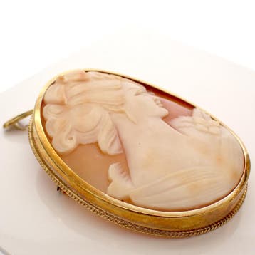 Antiek gouden broche/hanger met camee (Hanger of bedel), Ophalen of Verzenden, Gebruikt, Goud, Overige merken