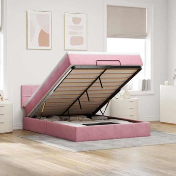 vidaXL Ottoman bed met matras 140x190cm fluweel roze, Verzenden, Stof, Nieuw, Tweepersoons