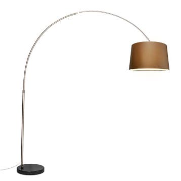 Booglamp staal stoffen kap bruin 45 cm - XXL, Huis en Inrichting, Verzenden, Nieuw