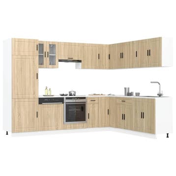vidaXL 14-delige Keukenkastenset Porto bewerkt hout sonoma, Verzenden, Nieuw, Bruin