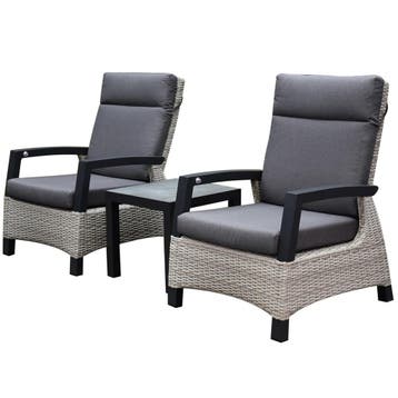 Dallas lounge balkonset 3 delig verstelbaar grijs, Ophalen of Verzenden, Nieuw, Wicker