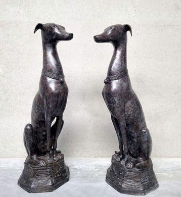 sculptuur, Par de Galgos - 92 cm - Brons