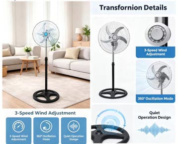 Hoogteverstelbare Staande Ventilator - Vloerventilator, Verzenden, Nieuw