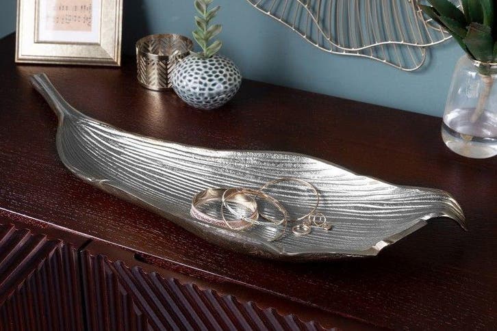 Handgemaakte decoratieve kom ABSTRACT BLAD 65cm zilver, Huis en Inrichting, Woonaccessoires | Vazen, Ophalen of Verzenden