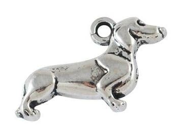 4 x Metalen bedeltje hondje – Teckel, antiek zilverkleur,., Ophalen of Verzenden, Nieuw, Kraal