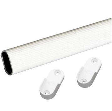 Garderobestang 1 meter met dragers ovaal geribbeld wit, Verzenden, Nieuw