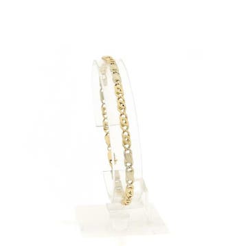 Bicolor gouden gourmet/figaro schakelarmband, Ophalen of Verzenden, Gebruikt, Goud, Goud
