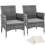 2 Wicker tuinstoelen met 4 kussenhoezen - grijs/lichtgrijs, Verzenden, Nieuw