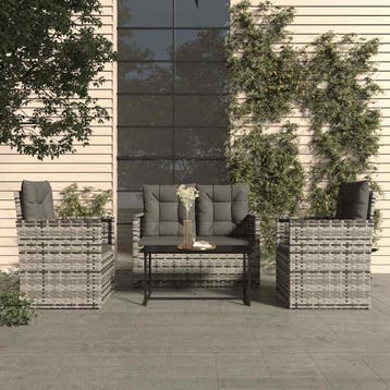 vidaXL 4-delige Loungeset met kussens poly rattan grijs, Tuin en Terras, Verzenden, Nieuw, 4 zitplaatsen, Loungeset