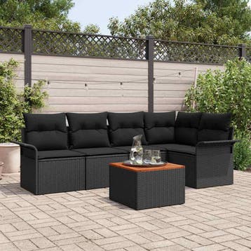 vidaXL Tuinbankenset 6 st Zwart poly rattan, Verzenden, Nieuw, Rotan, 6 zitplaatsen