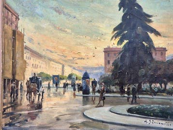 Attilio Simonetti (1843-1925) - Piazza cittadina con
