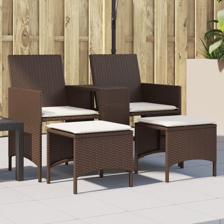 vidaXL Tuinbank 2-zits met tafel en voetenbanken poly rattan, Tuin en Terras, Tuinsets en Loungesets, Nieuw, Verzenden