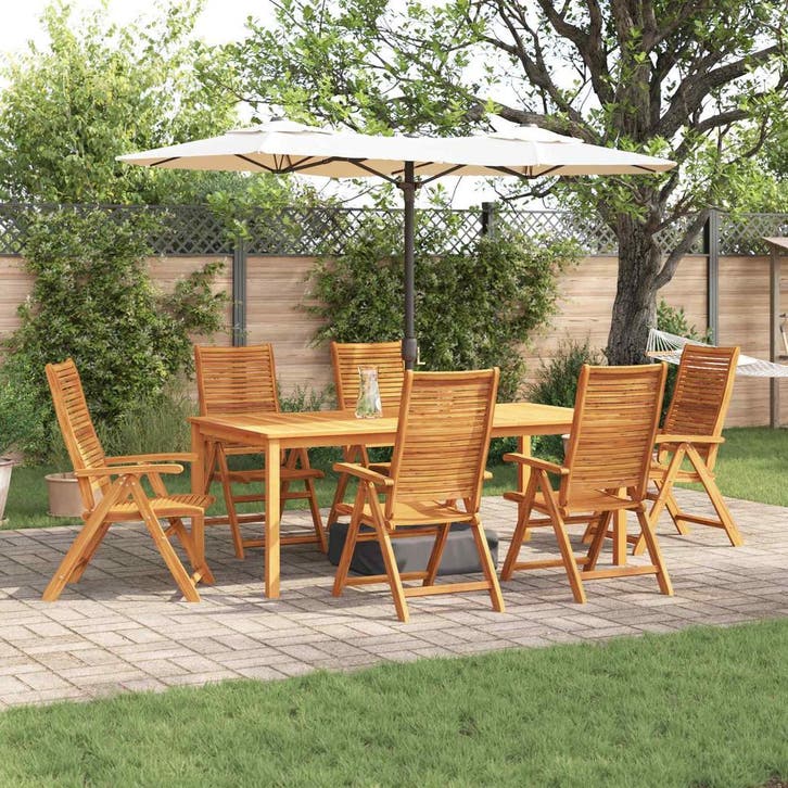 vidaXL Tuin eettafelset 7 pcs Bruin Massief Acaciahout, Tuin en Terras, Tuinsets en Loungesets, Nieuw, 7 zitplaatsen, Verzenden