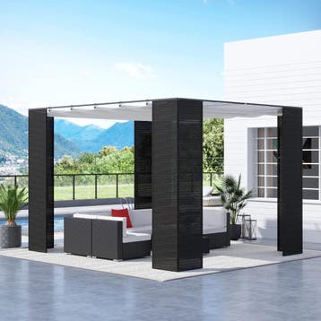 Pergola intrekbaar - Paviljoen - 3x3 m - Zwart/Crème - Outsu, Tuin en Terras, Partytenten, Verzenden, Zo goed als nieuw