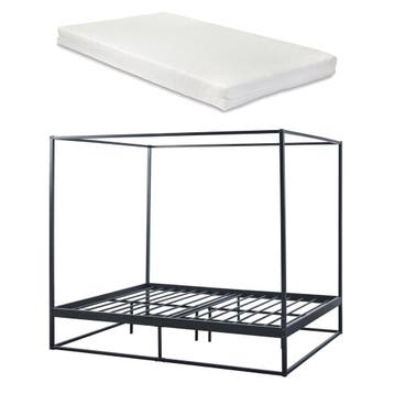 Hemelbed Kristianstad met bedbodem en matras 160x200 cm zwar, Huis en Inrichting, Slaapkamer | Bedden, Verzenden, Nieuw