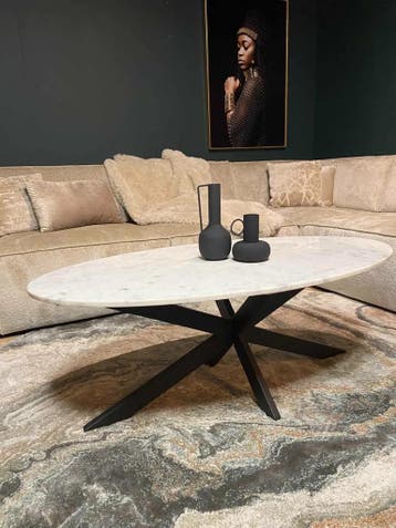 Salontafel Faye White marble | 130 cm | Ovaal | Starfurn, Ophalen of Verzenden, Nieuw