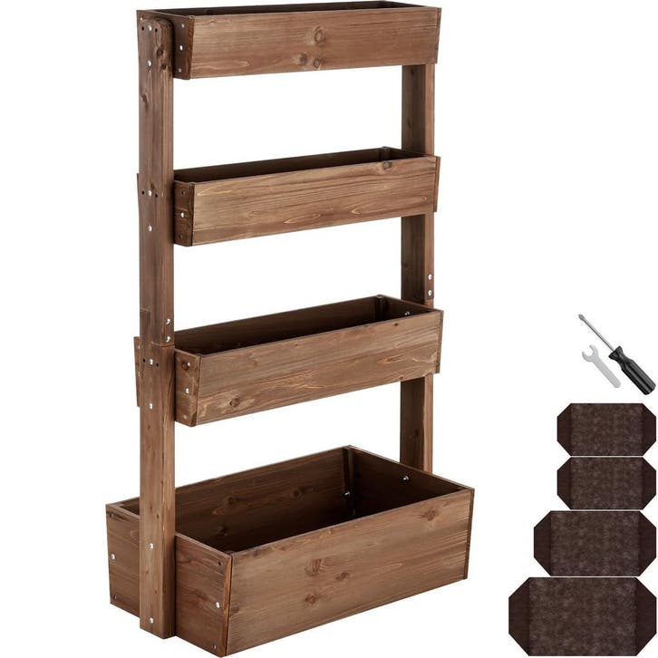 Plantenbak Flora, gelakt hout, met plantenfolie - bruin, 85, Tuin en Terras, Overige Tuin en Terras, Verzenden