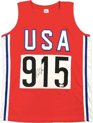 U.S.A - Atletiek - Carl Lewis - Rood maatwerk-jersey -, Nieuw