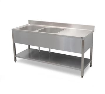 HCB Spoeltafel - dubbele spoelbakken links - 180 cm - RVS, Verzenden, Nieuw in verpakking, Overige typen