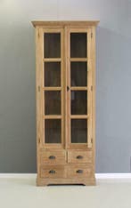 Charmante smalle teak vitrinekast, voordelig bij  Indoteak, 200 cm of meer, Teakhout, Nieuw, Landelijk