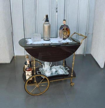Serveerwagen - hout en messing - Barwagen/serveerwagen, Huis en Inrichting, Nieuw