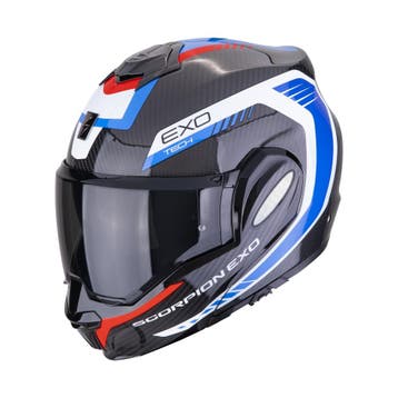 Scorpion EXO-Tech Evo Carbon Cosy Zwart Rood Blauw, Motoren, Systeemhelm, Nieuw met kaartje, Overige merken, Heren