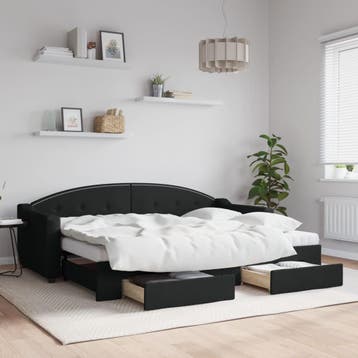 vidaXL Slaapbank met onderschuifbed en lades 80x200 cm stof, Huis en Inrichting, Slaapkamer | Bedden, Eenpersoons, Verzenden, Zwart