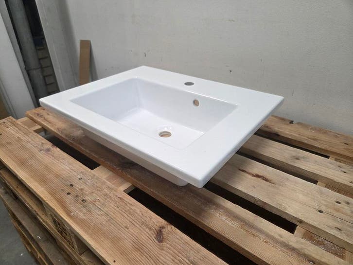 Wastafel 60 x 46 cm polybeton – 1 kraangat, diepe bak, Doe-het-zelf en Verbouw, Sanitair, Bad, Nieuw, Ophalen of Verzenden