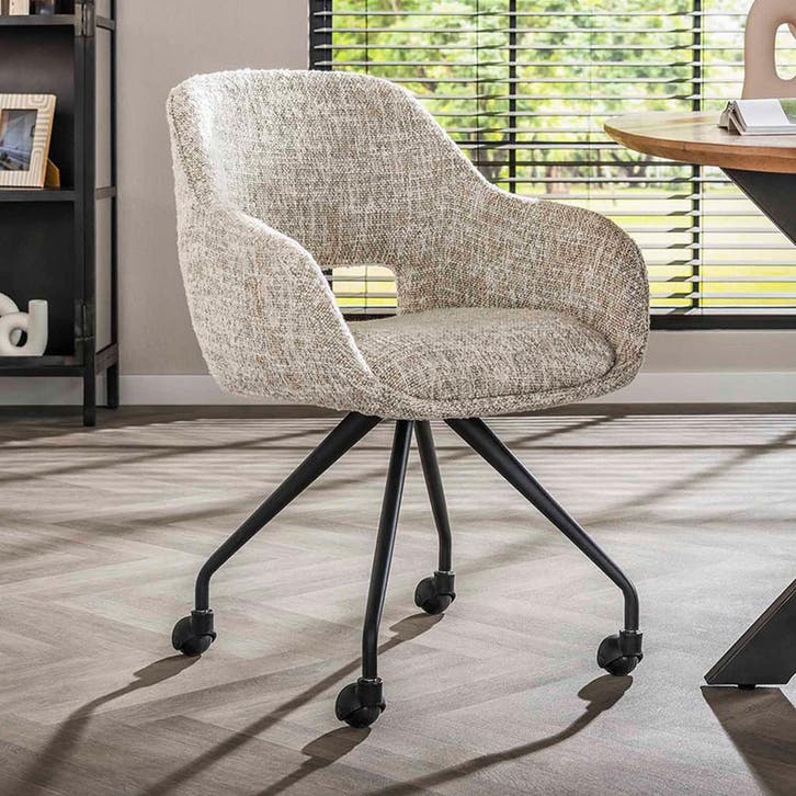 *WOONWINKEL* Moderne Eetkamerstoel Op Wieltjes Gebroken Wit, Huis en Inrichting, Stoelen, Nieuw, Stof, Verzenden